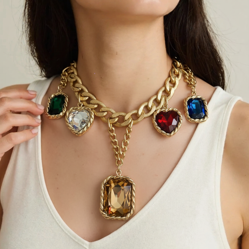 French Jeweled Chain Necklace | Charm Belt