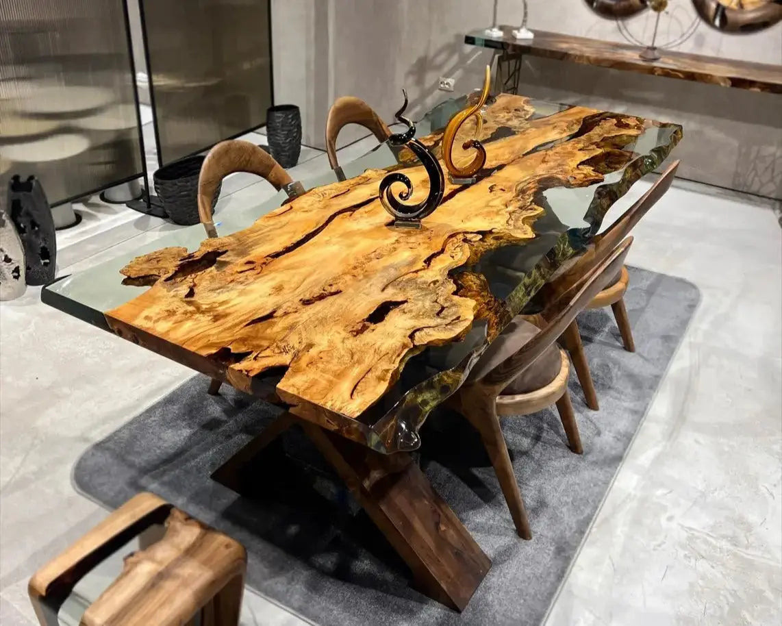 Solid Linden Wood | Natural Look | Epoxy Resin Dining Table