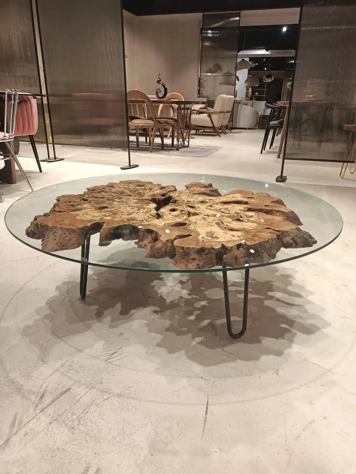 Olive Wood | Rustic Coffee Table | Glass Top