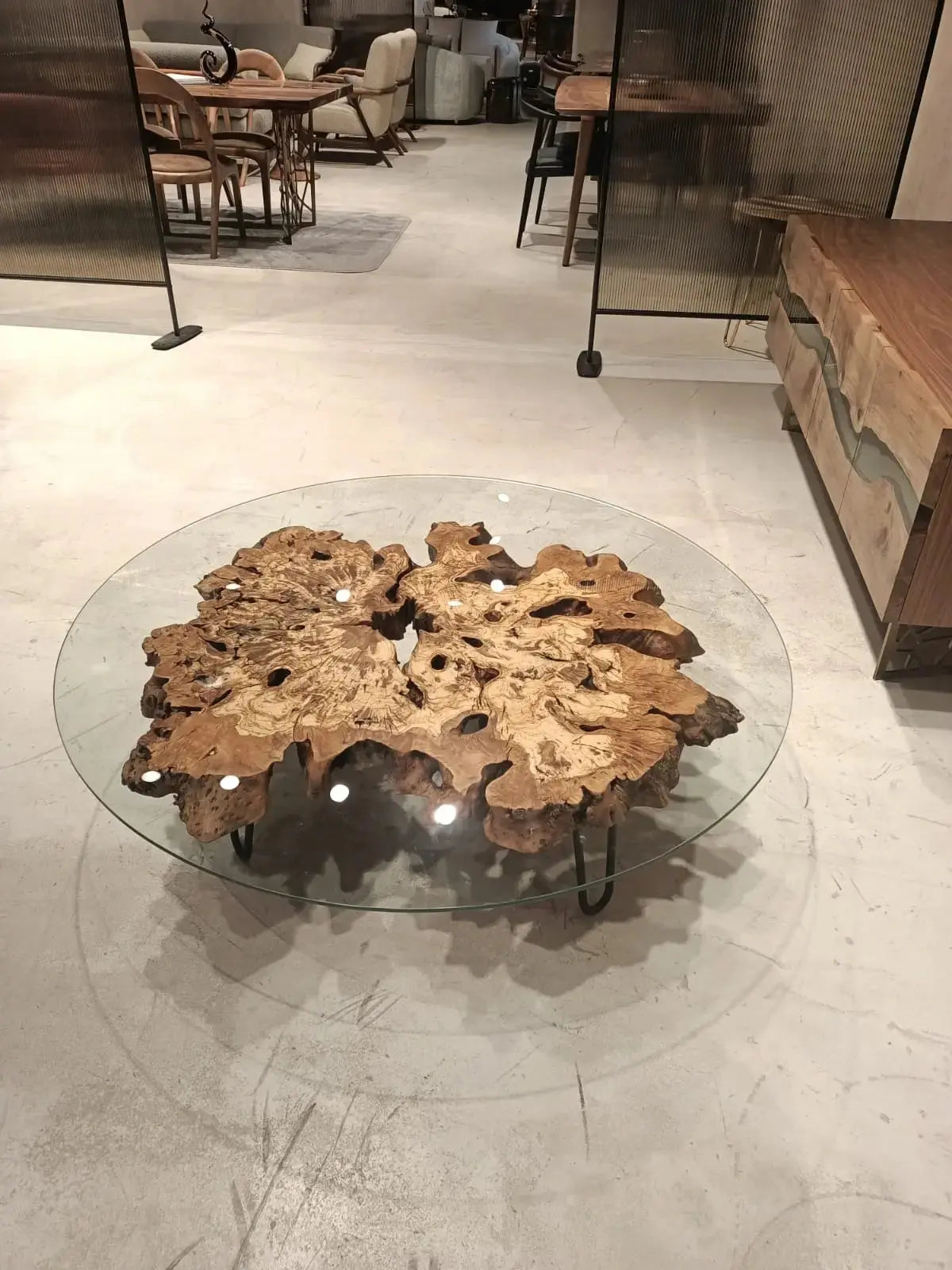 Olive Wood | Rustic Coffee Table | Glass Top