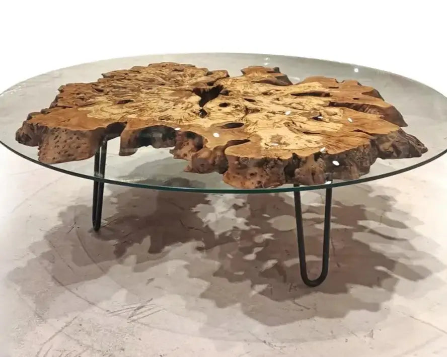 Olive Wood | Rustic Coffee Table | Glass Top