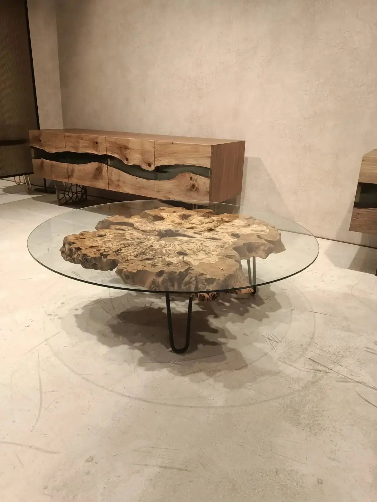 Olive Wood | Rustic Coffee Table | Glass Top