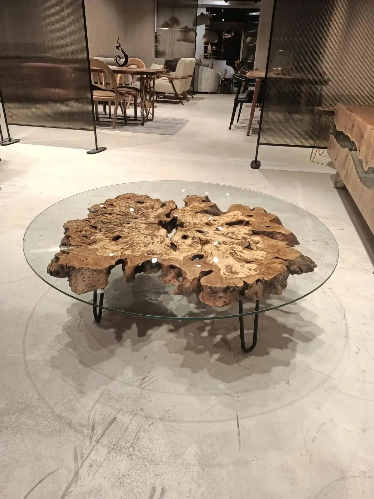 Olive Wood | Rustic Coffee Table | Glass Top