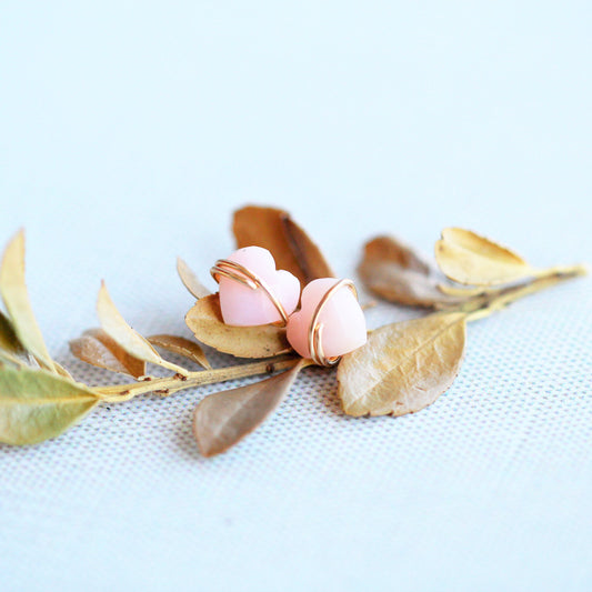 Heart Stud Earrings | Pink Opal