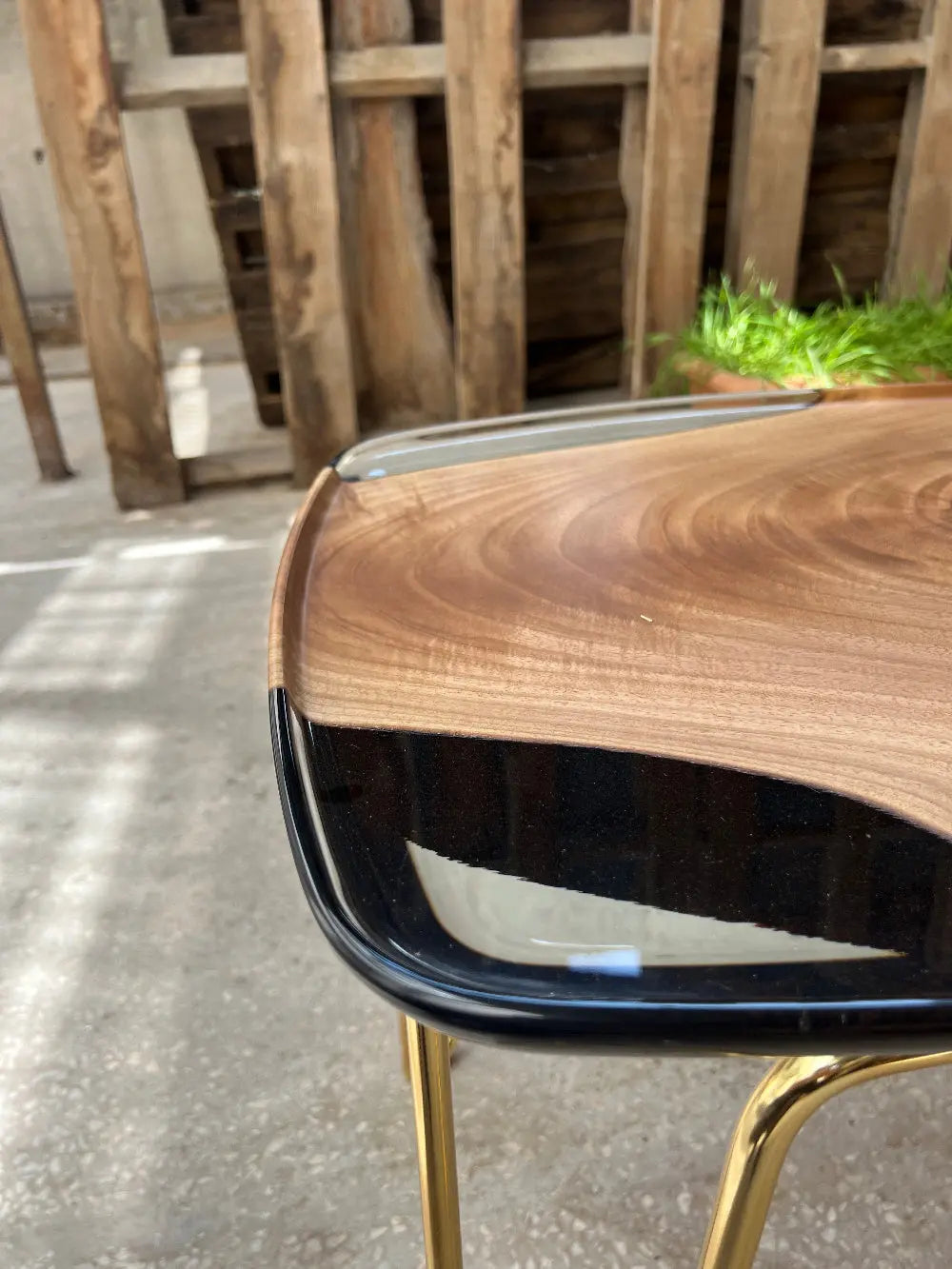 Resin Side Table | Walnut Wood