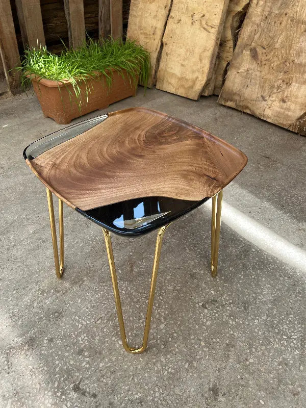 Resin Side Table | Walnut Wood