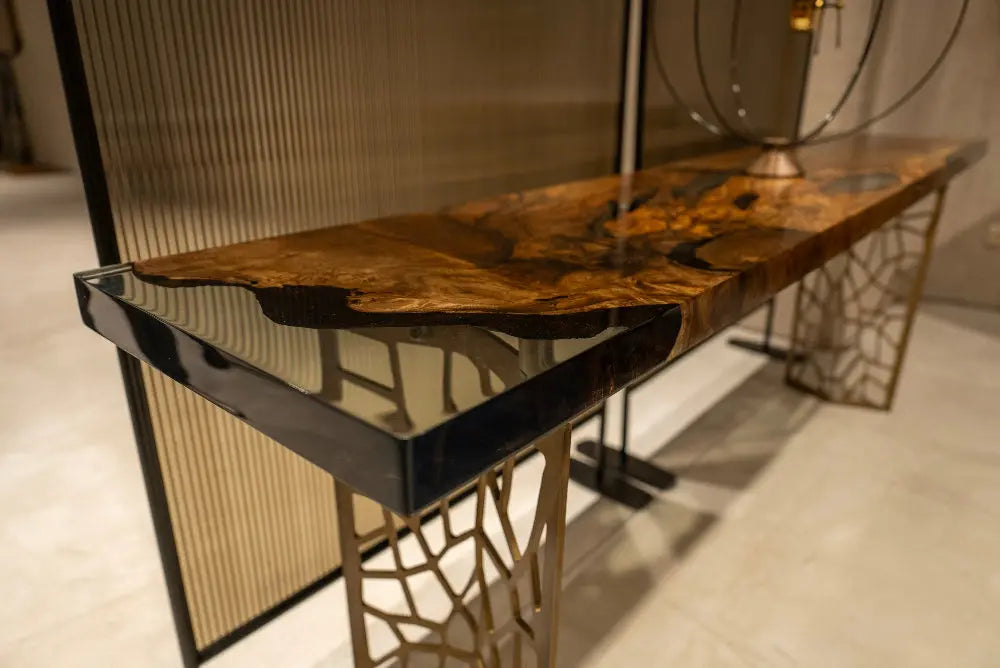 Walnut Wood & Resin Sofa Console | Entry Table
