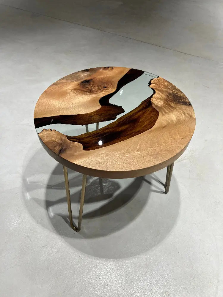 Resin & Walnut | Round Side Table | End Table