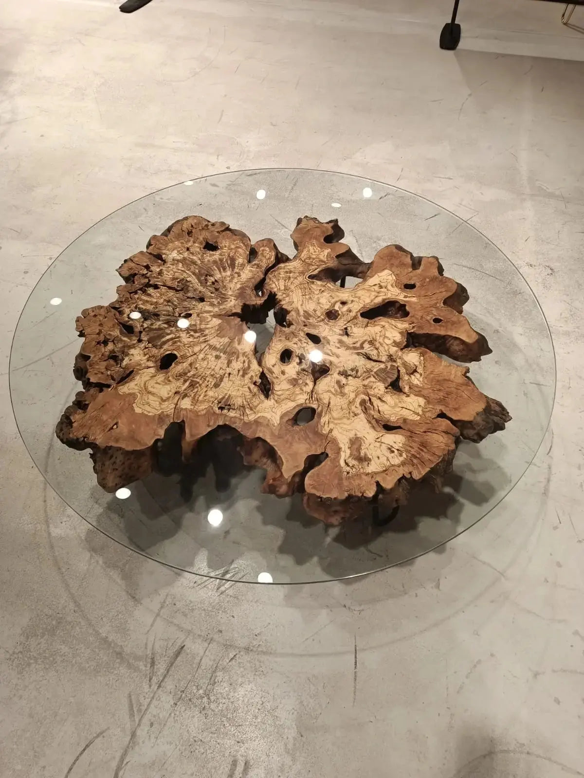Olive Wood | Rustic Coffee Table | Glass Top