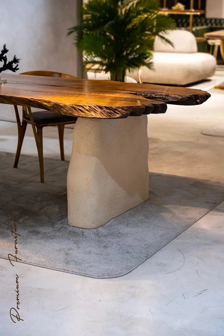Wabi Sabi Style Luxury Solid Wood Table | Stone Inspired Legs