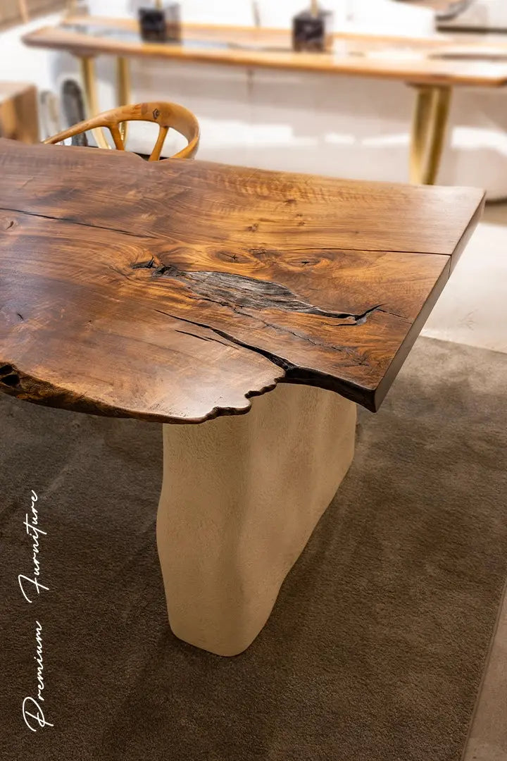 Wabi Sabi Style Luxury Solid Wood Table | Stone Inspired Legs
