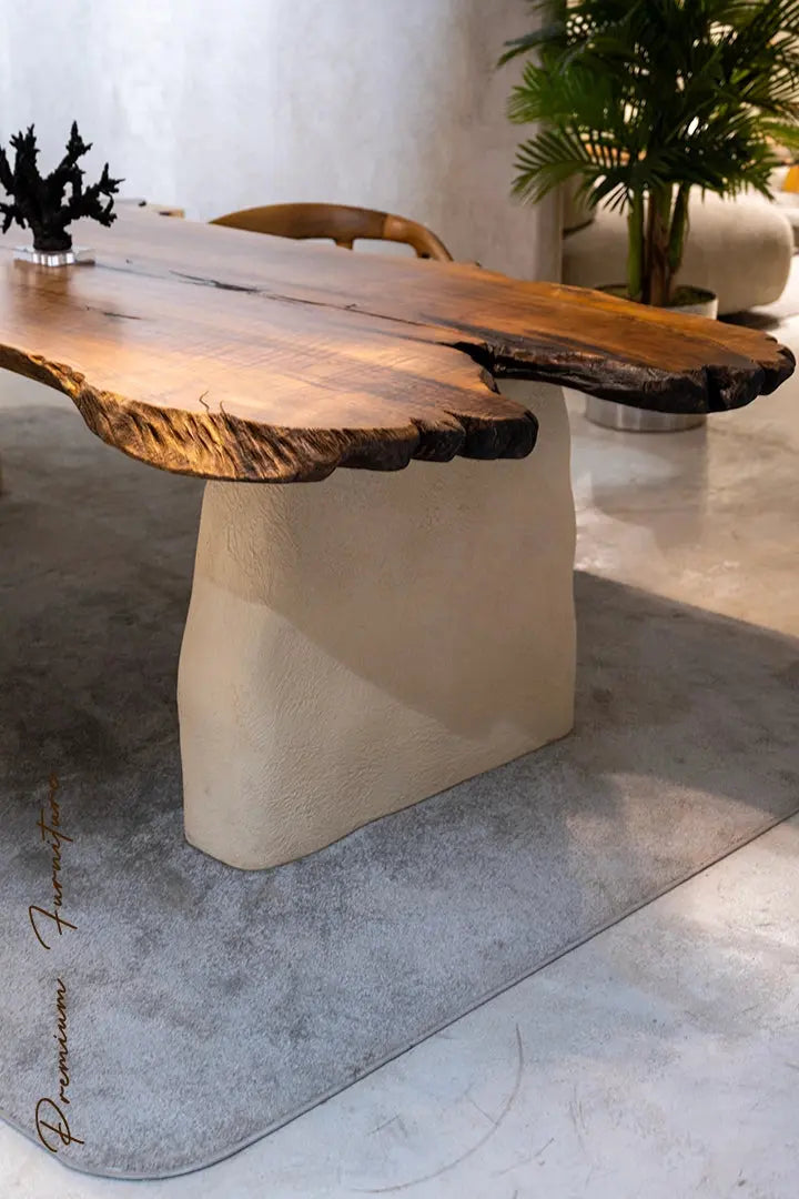 Wabi Sabi Style Luxury Solid Wood Table | Stone Inspired Legs
