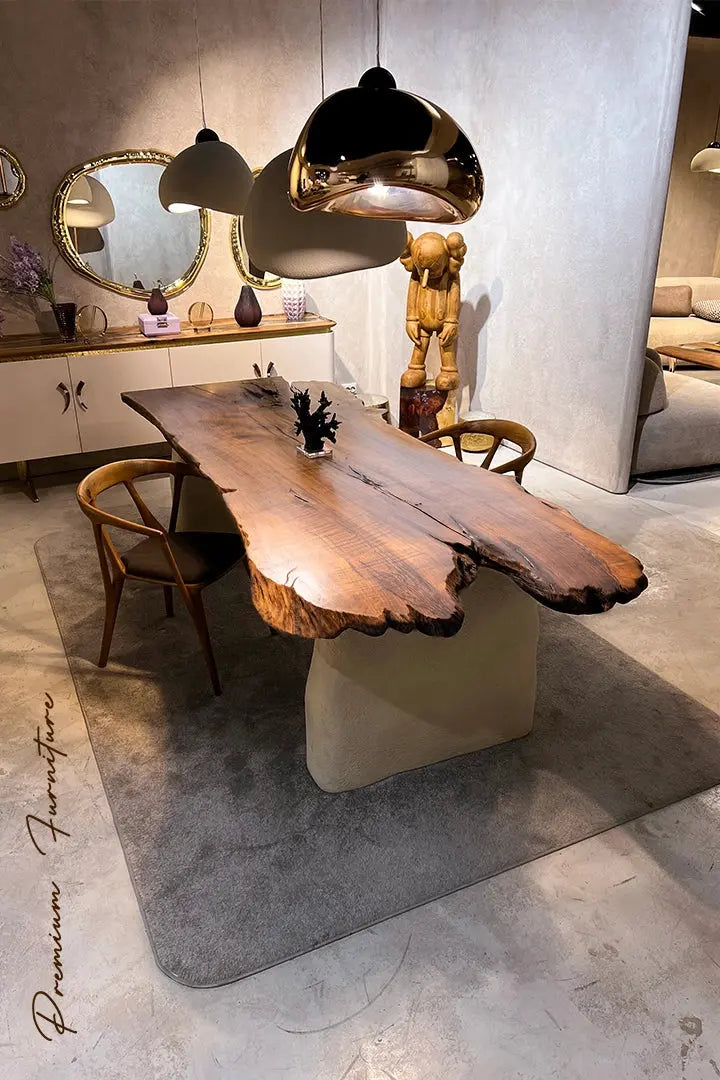 Wabi Sabi Style Luxury Solid Wood Table | Stone Inspired Legs