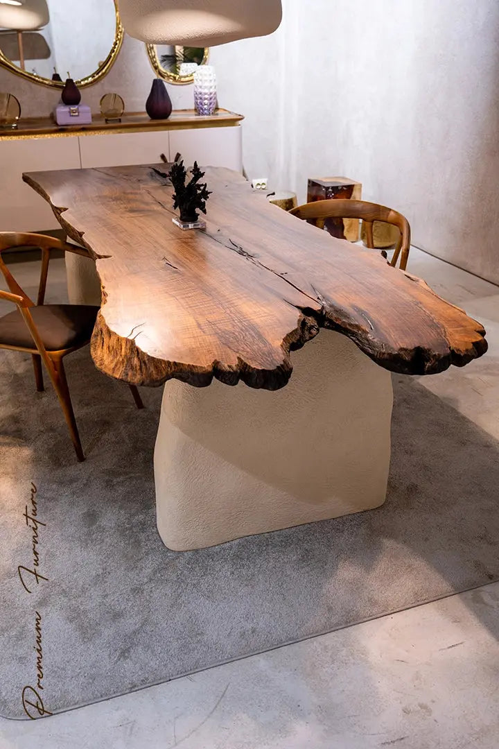 Wabi Sabi Style Luxury Solid Wood Table | Stone Inspired Legs