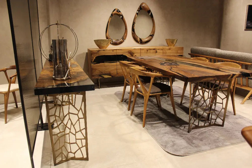 Walnut Wood & Resin Sofa Console | Entry Table