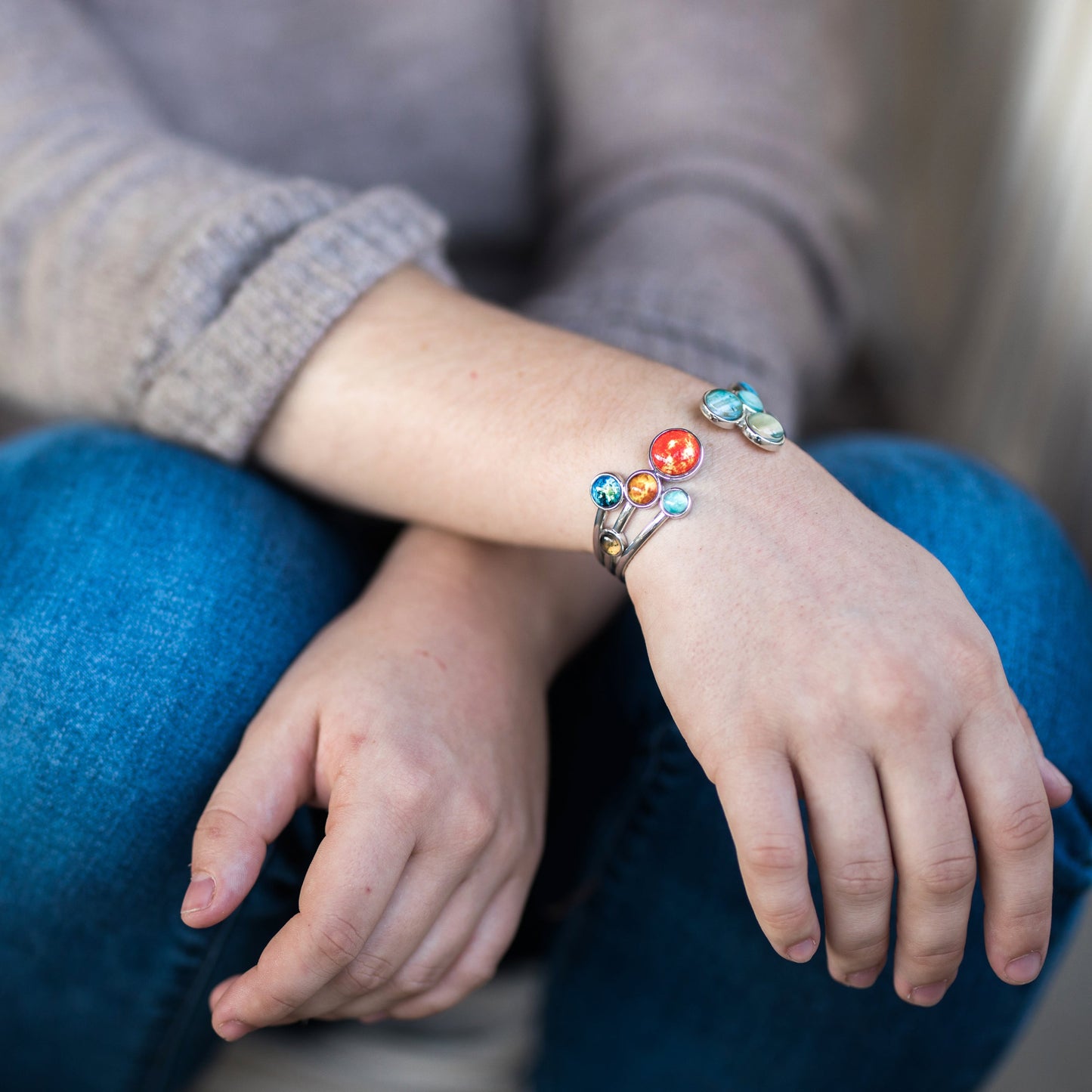 Handmade Open Solar System Cuff Bracelet