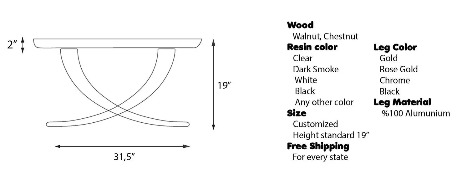 Luxurious Ivory Shaped Legs | Resin & Walnut Coffee Table