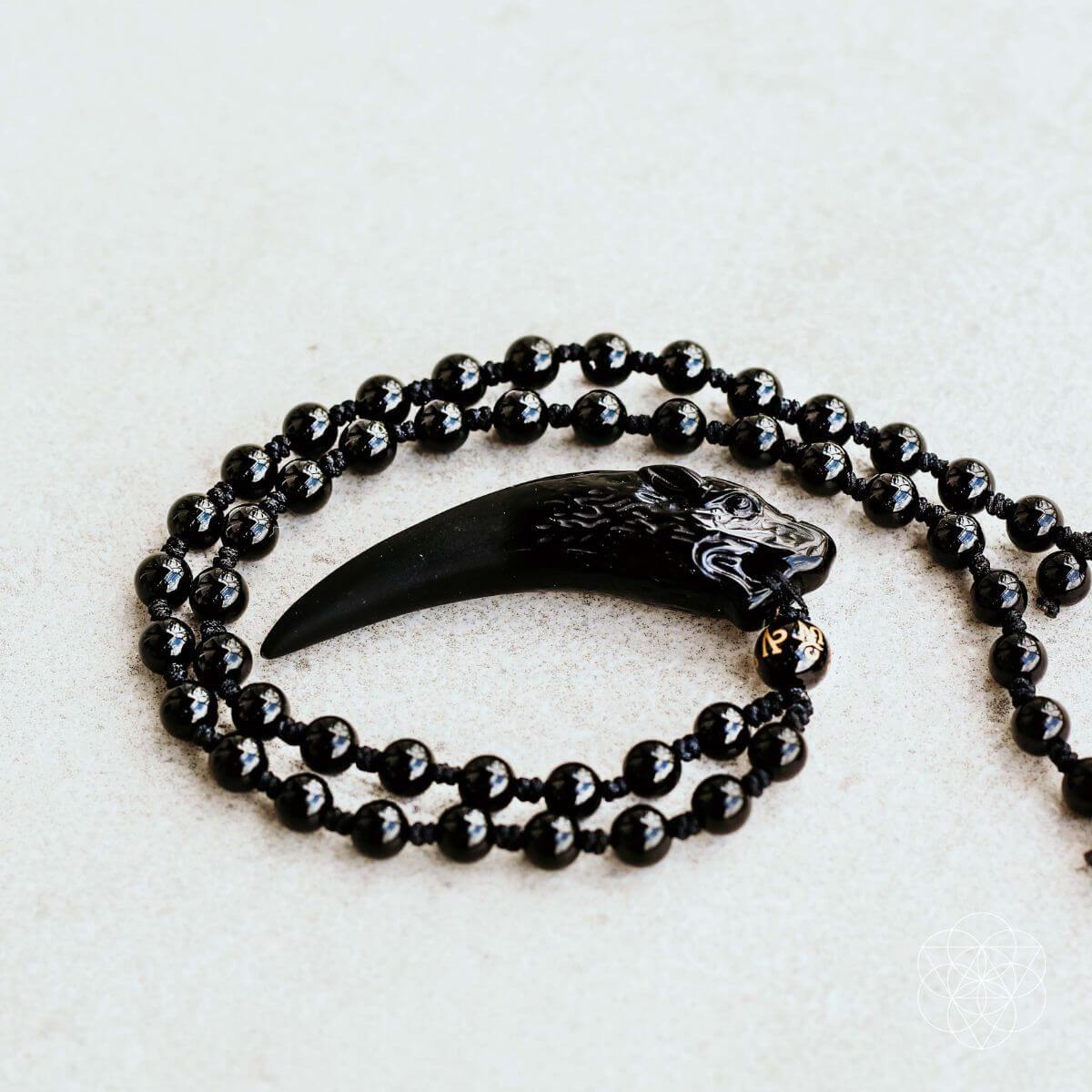Black Obsidian Wolf Pendant