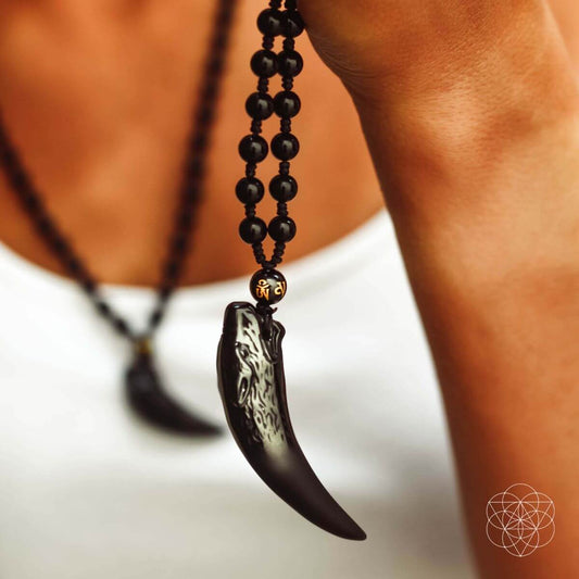Black Obsidian Wolf Pendant