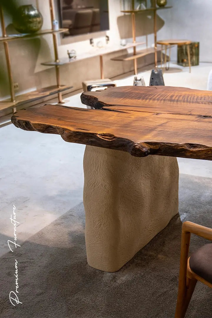 Wabi Sabi Style Luxury Solid Wood Table | Stone Inspired Legs