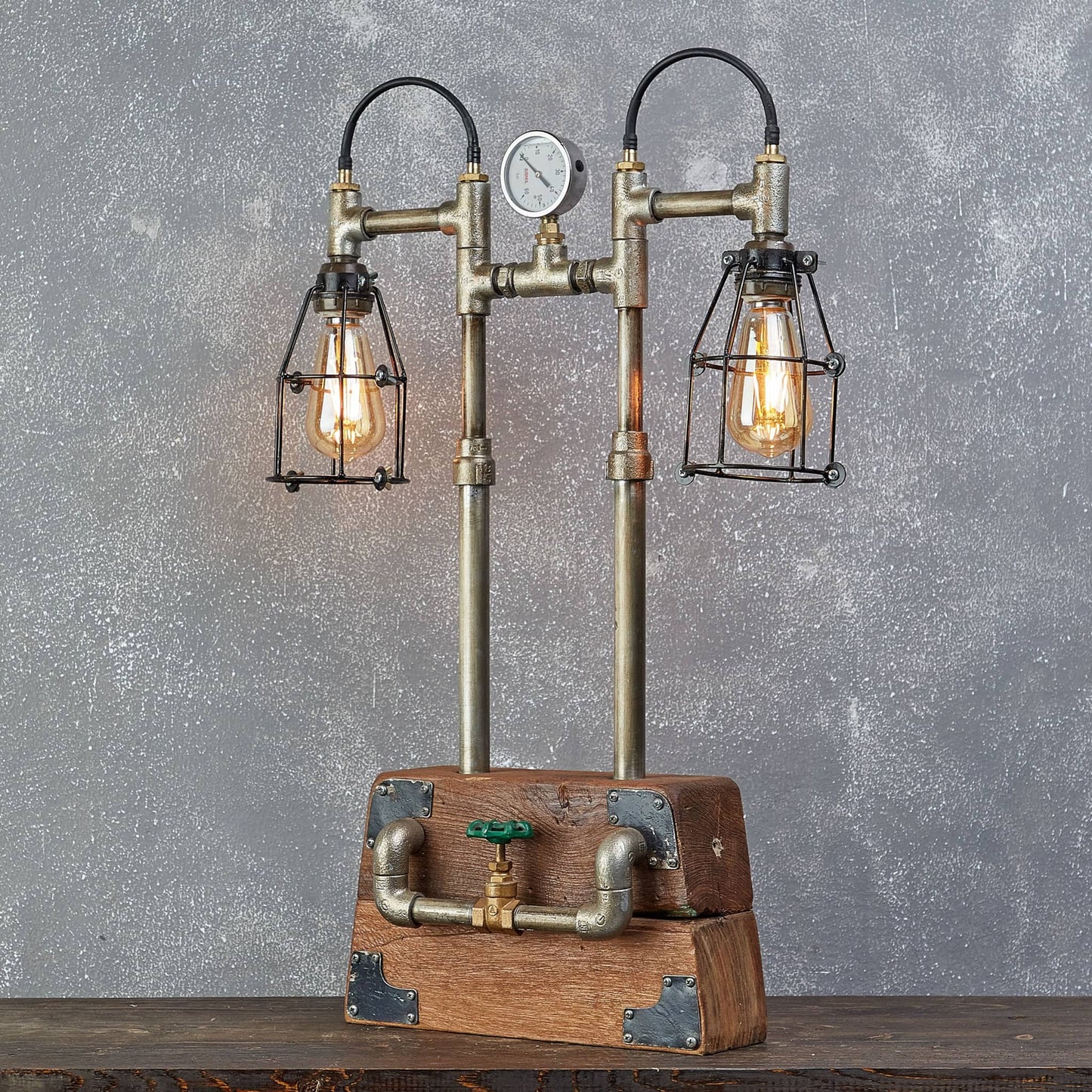 Industrial Wooden Box Double Lamp
