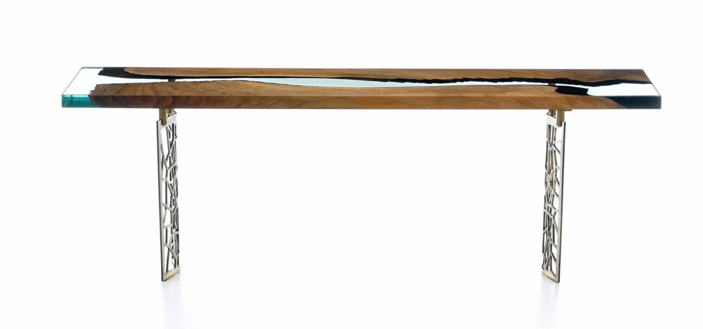 Walnut Wood & Resin Sofa Console | Entry Table