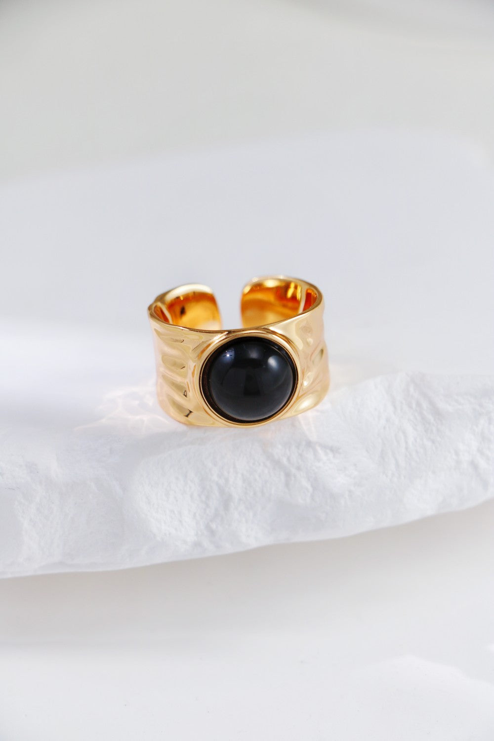 Vintage Style Gold Ring | Black Onyx | White Crystal