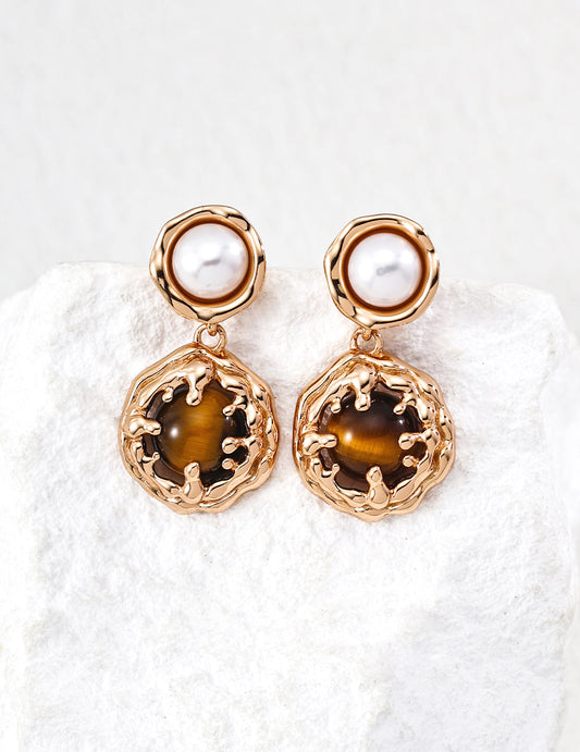 Vintage Style Gold Turquoise & Pearl Earrings