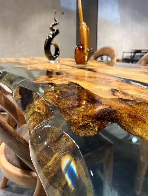 Solid Linden Wood | Natural Look | Epoxy Resin Dining Table